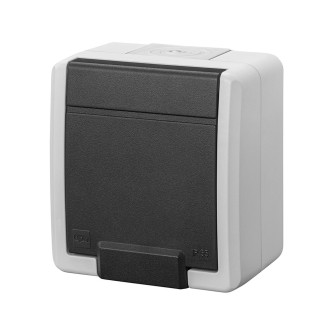 AQUANT 2K SZARY GNIAZDO NT 1X Z/U Z KLAP KĄ IP55 ZACISKI ŚRUBOWE 16A 250V
